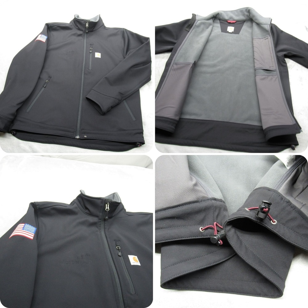 Carhartt Jacket Mens Black Large Softshell Water Resistant USA Flag Heavy Canvas